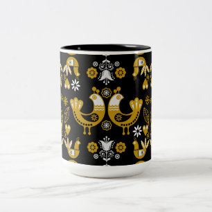 Tasse 2 Couleurs Art populaire scandinave Oiseaux