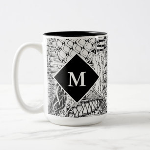 Tasse 2 Couleurs Art ZIA à motif gribouillé noir et blanc avec mono