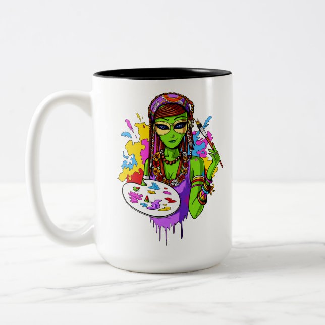 Tasse 2 Couleurs Artiste de peinture hippie Alien spatial (Gauche)