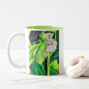 Tasse 2 Couleurs Arum blanc Lily aquarelle tropicale florale