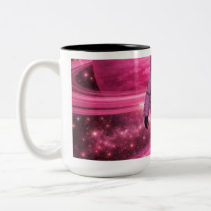 Tasse 2 Couleurs Astronaute marchant sur des anneaux roses
