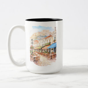 Tasse 2 Couleurs Athènes charmant Grèce Rue Aquarelle