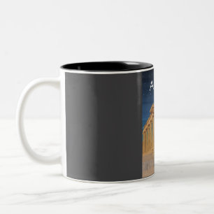 Tasse 2 Couleurs Athènes Grèce ruines à la nuit affiche de voyage