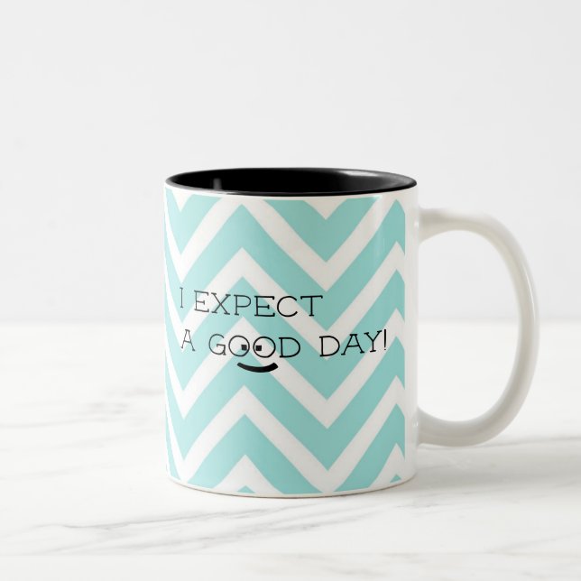 Tasse 2 Couleurs Attente Positive Bonne Journée Chevron Bleu (Droit)