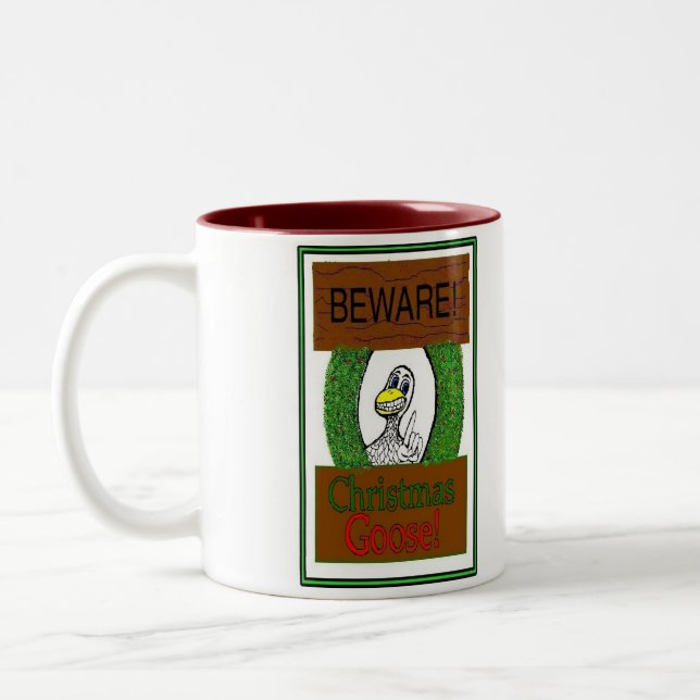 Tasse 2 Couleurs Attention ! L'oie de Noël ! Drôle (Gauche)