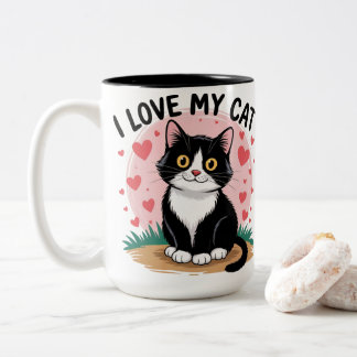 Tasse 2 Couleurs Autocollant de chat en smoking mignon avec des coe