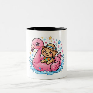 Tasse 2 Couleurs Autocollant Flamingo Piscine Été Mignon Chien Kawa