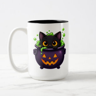 Tasse 2 Couleurs Autocollant Halloween Chat Noir Mignon Citrouill