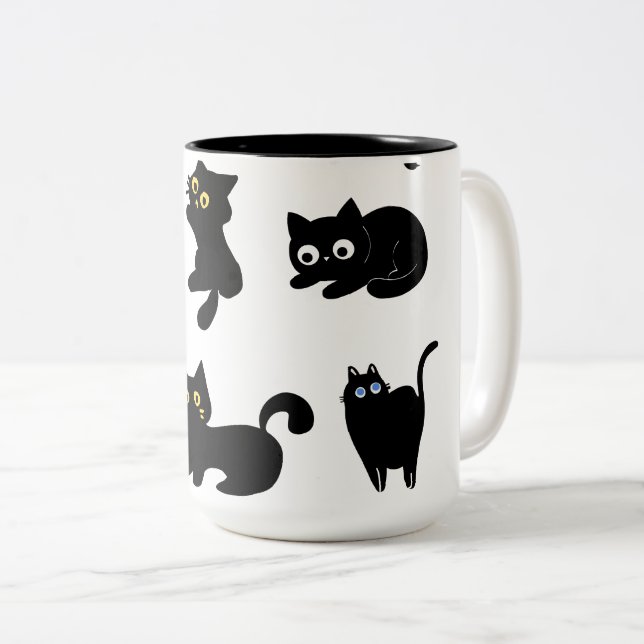 Tasse 2 Couleurs  Autocollant vinyle pour chats noirs Mignon Chat  (Devant droit)