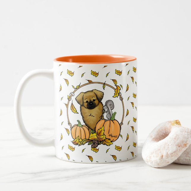 Tasse 2 Couleurs Automne Espagnol Tibétain (Brown) Chien Citrouille (Avec donut)