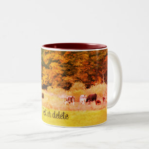 Tasse 2 Couleurs Automne Vache Champ Nature Art Personnalisé