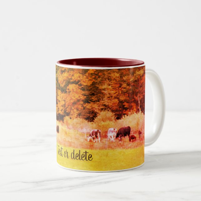 Tasse 2 Couleurs Automne Vache Champ Nature Art Personnalisé (Devant droit)