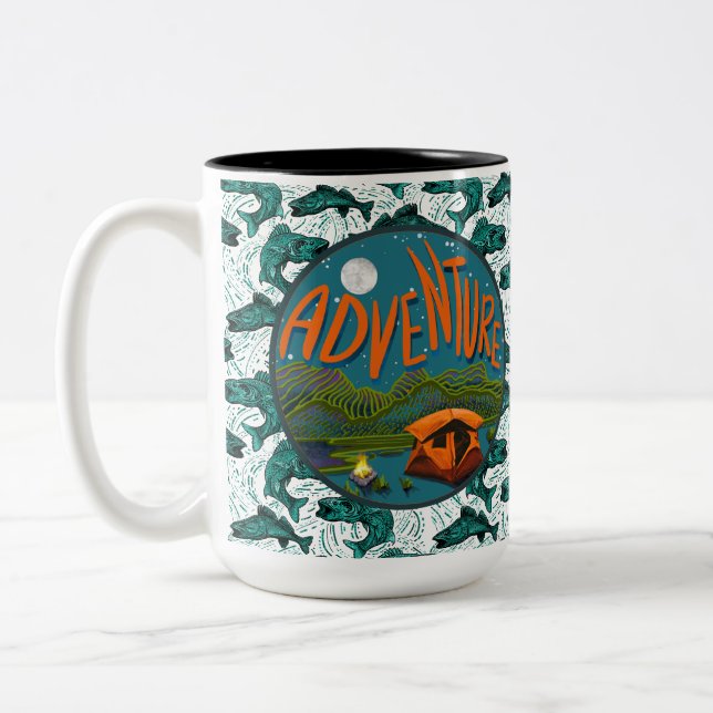 Tasse 2 Couleurs Aventure de camping et de pêche (Gauche)