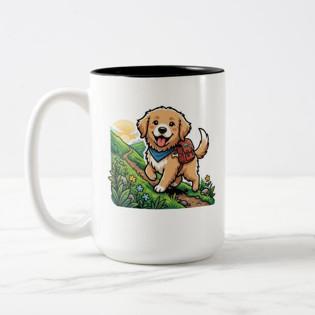 Tasse 2 Couleurs Aventure de chiot Retriever doré de randonnée mign (Gauche)