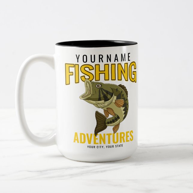 Tasse 2 Couleurs Aventures de pêche personnalisées Basse Pêcheur (Gauche)