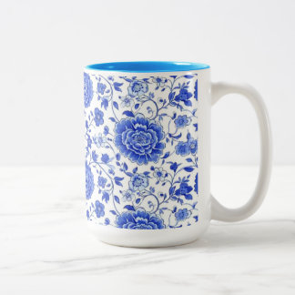 Tasse 2 Couleurs Azulejo Lisbonne Portugal Floral Bleu et Blanc Cer