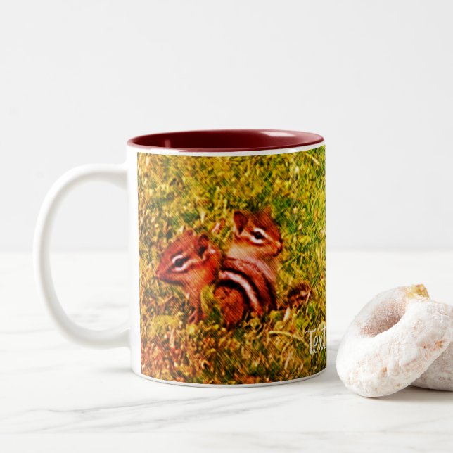 Tasse 2 Couleurs Baby Chipmunks Premier jour Animal Art Personnalis (Avec donut)