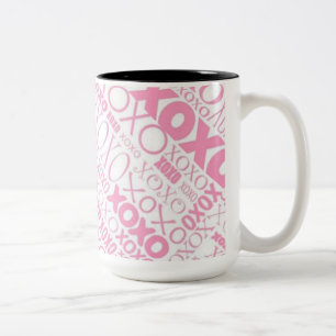 Tasse 2 Couleurs Baisers et Motifs de cueillette rose et blanc