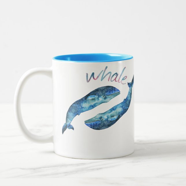 Tasse 2 Couleurs Baleine bleue d'aquarelle (Gauche)