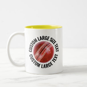 Tasse 2 Couleurs Balle de cricket & grand texte JAUNE 11oz personna