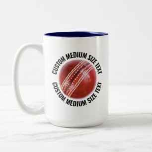 Tasse 2 Couleurs Balle de cricket & Texte moyen BLEU NAVY 15oz Pers