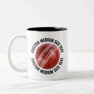 Tasse 2 Couleurs Balle de cricket & texte moyen NOIR 11oz personnal