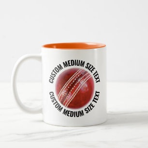 Tasse 2 Couleurs Balle de cricket & Texte moyen ORANGE 11oz Personn