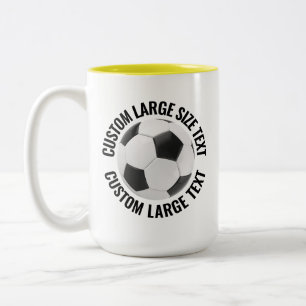 Tasse 2 Couleurs Balle de Football & Grand Texte JAUNE 425g Personn
