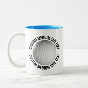Tasse 2 Couleurs Balle de Golf & Texte Moyen BLEU CLAIR 325ml Perso