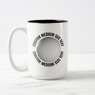Tasse 2 Couleurs Balle de Golf & Texte Moyen NOIR 15oz Personnalisé