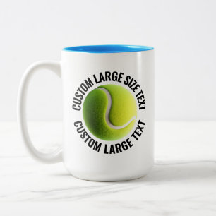 Tasse 2 Couleurs Balle de Tennis & Grand Texte BLEU CLAIR 425g Pers