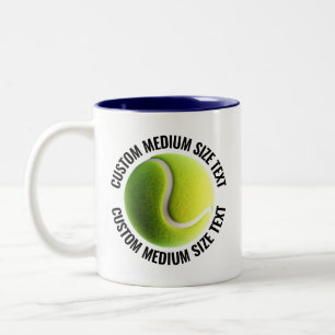 Tasse 2 Couleurs Balle de Tennis & Texte Moyen BLEU NAVY 11oz Perso