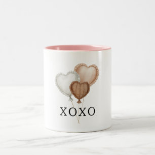 Tasse 2 Couleurs Ballons en forme de cœur marron blanc crème XOXO
