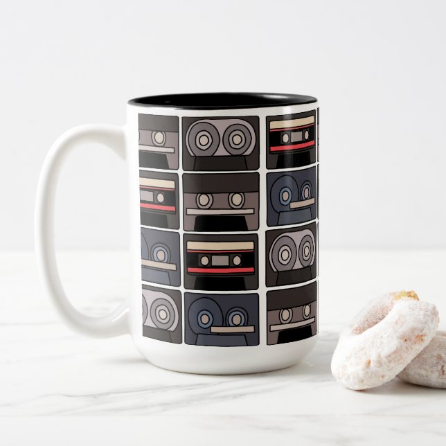 Tasse 2 Couleurs Bande Cassette Rétro (Avec donut)