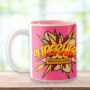 Tasse 2 Couleurs Bande dessinée de Pop Art SUPERHÉROS personnalisée