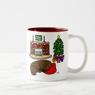 Tasse 2 Couleurs Bande dessinée de sommeil de Noël de Labrador de
