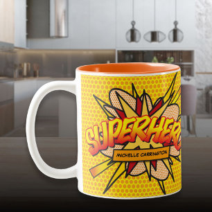 Tasse 2 Couleurs Bande dessinée de SUPERHÉROS personnalisée amusant