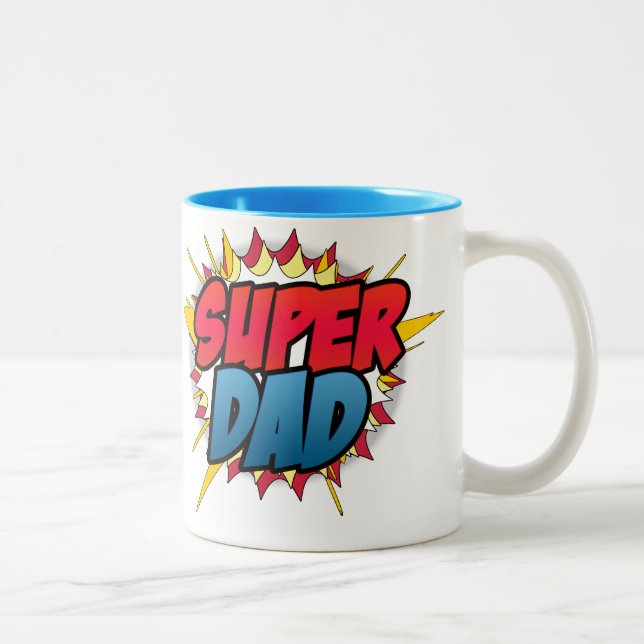 Tasse 2 Couleurs Bande dessinée Inspiré Super Papa (Droit)