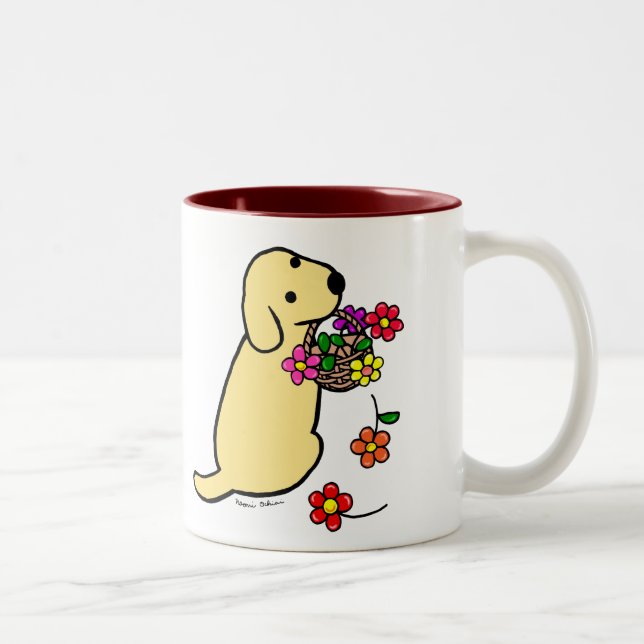 Tasse 2 Couleurs Bande dessinée jaune de panier de fleur de chiot (Droit)