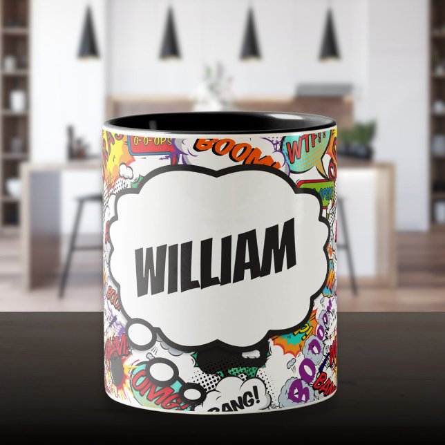 Tasse 2 Couleurs Bande dessinée personnalisée amusante (Fun Personalized Name Comic Book Two-Tone Coffee Mug)