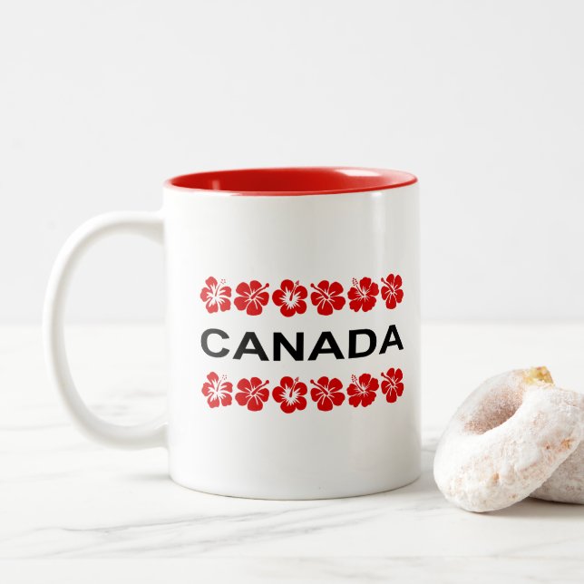 Tasse 2 Couleurs Bandes d'Aloha à fleurs rouges du Canada (Avec donut)
