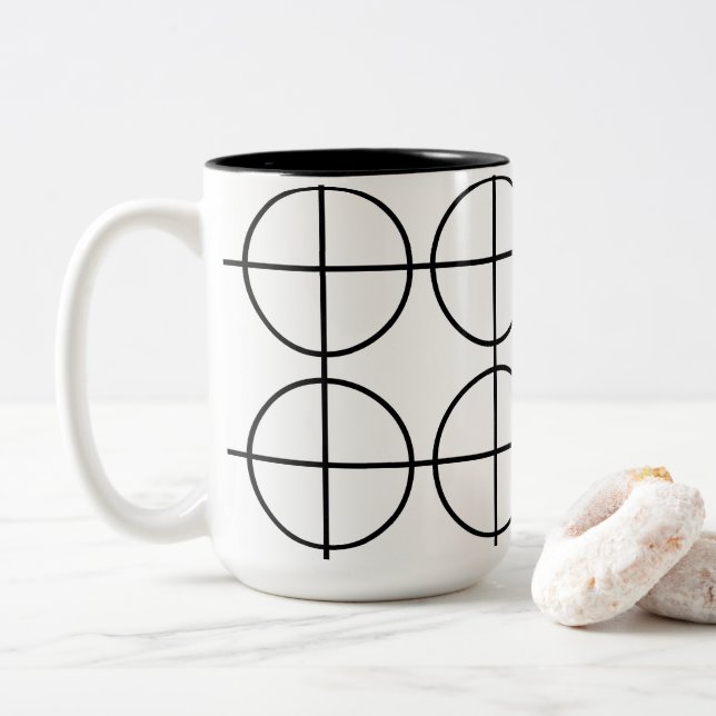 Tasse 2 Couleurs Bandes géométriques des cercles noirs et blancs (Avec donut)