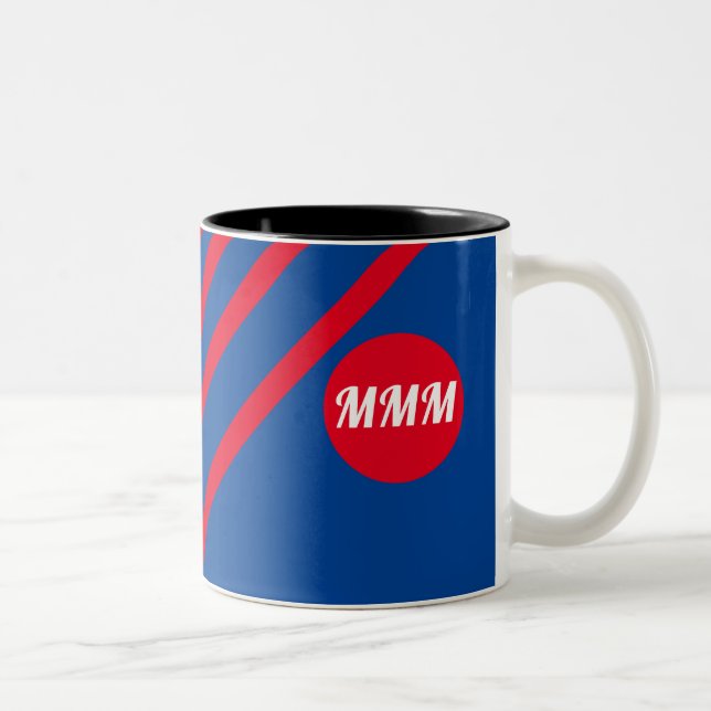 Tasse 2 Couleurs Bandes rouges sur Monogramme bleu (Droit)