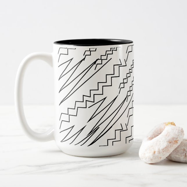 Tasse 2 Couleurs Bandes Zigzag noir et blanc (Avec donut)
