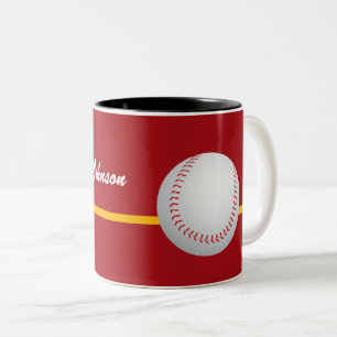 Tasse 2 Couleurs Baseball sur fond rouge coloré personnaliser