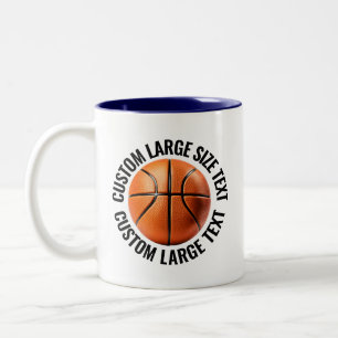 Tasse 2 Couleurs Basketbal Ball & Grand Texte BLEU MARINE 11oz Pers