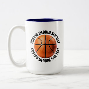 Tasse 2 Couleurs Basketball & Texte Moyen BLEU NAVY 15oz Personnali
