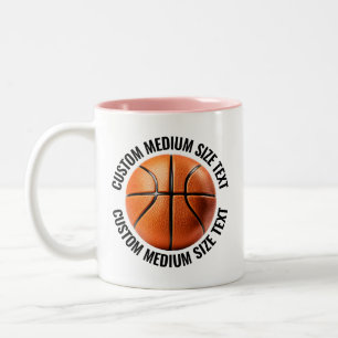 Tasse 2 Couleurs Basketball & Texte Moyen PINK 11oz Personnalisé