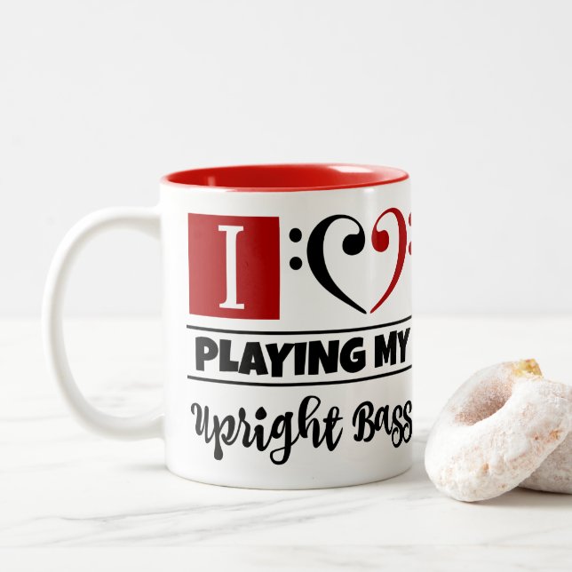 Tasse 2 Couleurs Bass Clef Heart J'Aime Jouer Mon Bass droit (Avec donut)