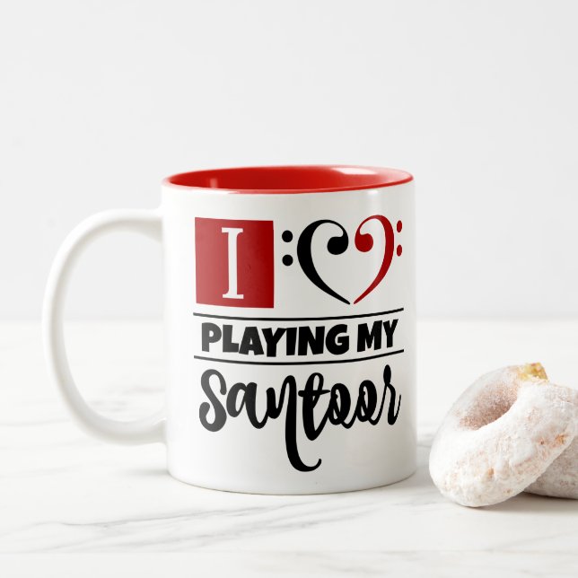 Tasse 2 Couleurs Basse Clef Coeur J'Aime Jouer Mon Santoor (Avec donut)